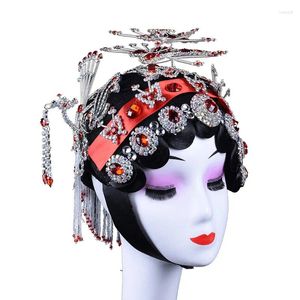 Decoração de festa Conjunto de ópera tradicional chinês Huadan Headwear Acessórios de cabelo de madeira diamante baotou um chapéu