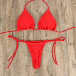 Kadın bikini set seksi yan kravat tanga mayo bandaj tarzı brezilyalı mayo ultrathin sutyen kısa setler erotik iç çamaşırı 240426