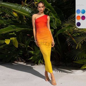 Casual Dresses Designer Dress High End Women's Clothing, New Gradient Wrap Button Dress, Sexig Diagonal Shoulder Slim Fit Long Dress, Summer Dress Plus Size Dresses