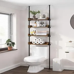 Aufbewahrungsboxen Verstellbarer Bad Organizer über Toilette 4-tierende Holzregal-Rack Sparer kleiner Räume Schmale raumhohe Ständer