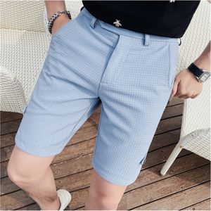 Modna Waffle Waist Stretch Suit Suit męskie MenSual Summer Quarter Pants Mens Casual Slim Fit Plaid Shorts 29-36 240511