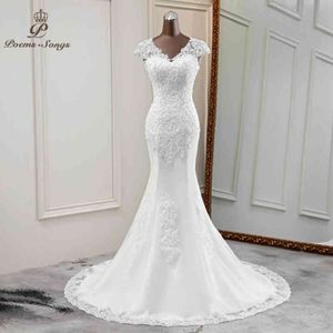 Eleganti nuovi abiti da sposa a v-collo di matrimonio Bellissimi abiti da sposa Applique sirene Vestido nodia 261G