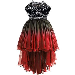 Sexy Ombre Halter Crystals Dress Dresss Hi-Lo Gradient Wortless Chiffon Abito da ritorno a casa Cocktail da sera QC1333 271s