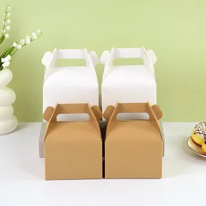 Present Wrap 5st Kraft Paper Portable Cake Boxes Candy Packing Påsar Bröllop Födelsedag Julfest Bakning Box Supplies 2024