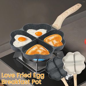 パンエッグフライパン4カップハートオムレツノンスティックフライパンと朝食用の木製ハンドルアルミニウム合金炊飯器