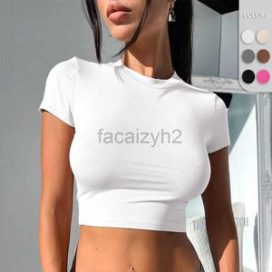 Kvinnors t-shirt sexiga tees 2024 vår/sommar kvinnors rena önskan axel kort ärm t-shirt gata kryddig tjej kort fast färg y2k toppar