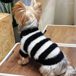 Odzież dla psów czarne białe paski Pullover Sweter Zimowe ubrania z dzianiny dla małych psów ubrania szczenięta kurtka jumper yorkshire