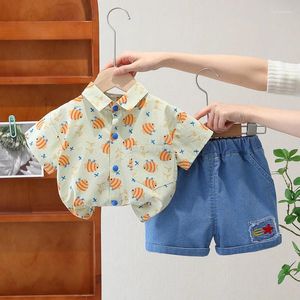 Set di abbigliamento abiti da bambino estivo 2024 abiti boutique per bambini per bambini con le camicie a manica corta e pantaloncini a maniche corte per bambini