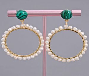 GuaiGuai Jewelry Green Malachite Gold Color Big Circle Hoop Stud Earrings Handmade For Women Real Gems Stone Lady Fashion Jewellry6136875