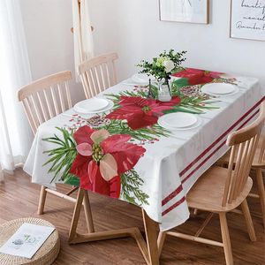 Table Cloth Christmas Flower Pine Tree Cone Rectangle Tablecloth Festival Party Navidad Decoration Waterproof Round Cover