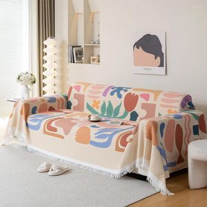 Chair Covers YanYangTian Waffle Sofa Towel Bohemian Style Cartoon Printing Cover Home Couch Living Room Tassel Edge Decorative