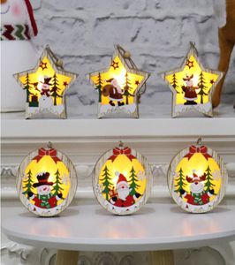 Jul Wood LED Pendants Creative Wood Craft Ornaments Kid Gift Diy Xmas Tree Ornament Christmas Party Decoration BH2449 CY5386258