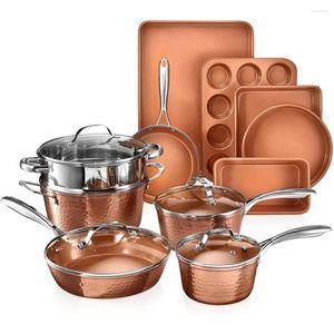 Set di pentole martellate da 15 pc ceramiche pentole e padelle impostano non stick cucina