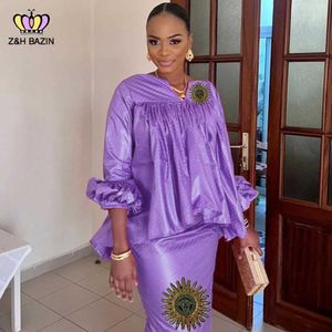 Ethnic Clothing African Dashiki Dresses For Women Outfits Purple Bazin Riche Long Dress With Stones Embroidery Laces Nigerian Party Basin Cloth T240510