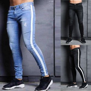 Fashionabla liten ben för män Nya mode knähål jeans slim fitt byxor m511 46