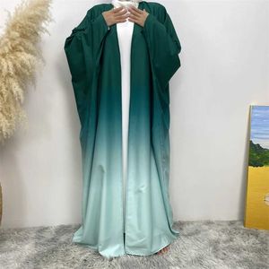 Etniska kläder Mellanöstern muslimsk mode Nya heta Dubai Cardigan Robe Arab Turkiet Long-Slved Gradual Change Dress Islamiska kvinnor Lossa E T240510