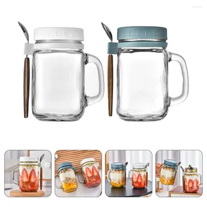 Storage Bottles 2 Sets Glass Cups Sealed Jar Dessert Bowl Cereals Porridge Containers Soda Lime Food Serving Dried Fruit Home Supplies