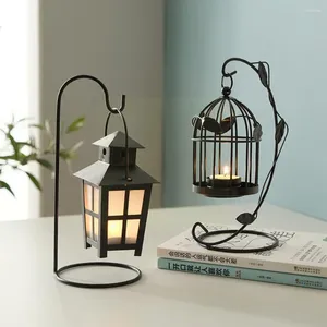 Candle Holders Nordic Romantic Wrought Iron Vintage Leaf Bird Cages Decorative For Home Deco Atmosphere Prop J8j8