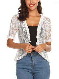 Women's T Shirts Edhomenn Women Sheer Shrug Cardigan Short Sleeve Solid Color Lace Patchwork Lightweight Knit Shrugs Ladies Bolero Cardigans