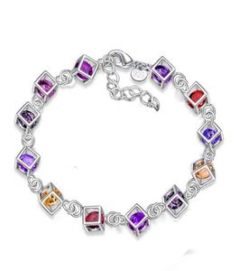 Fashion Colorful Crystal Cubic Bracelet 925 Sterling Silver Plated CZ Diamond Designer Charm Bracelets Jewelry Lowest Pri8523123