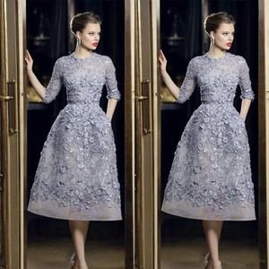 Sexig formell festkändis klänning anpassad Elie Saab aftonklänningar Elegant spetsapplikation a-line prom klänningar 3 4 långärmad te leng 193n