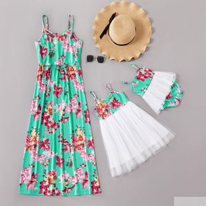 Family Matching Outfits Summer Floral Print Off-Shlouder Dresses Mommy And Daughter Drop Delivery Baby Kids Maternity Clothing Dh10Z