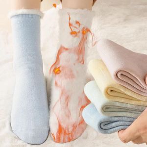 Women Socks Winter Fleece Thick Warm For Soft Comfortable Solid Color Home Floor Stocking Boots Sleeping