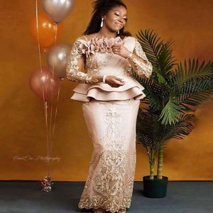 Plus Size Arabic Aso Ebi Champagne Lace Sexy Mother Of Bride Dresses Long Sleeves Sheath Vintage Prom Evening Formal Party Gowns Dress 233V