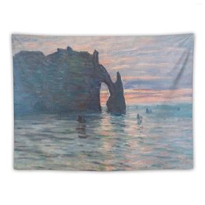 Taquestres Claude Monet - Etretat Cliff of D'Aval Sunset Tapestry Carpet na parede Decoração de anime de quarto de sala