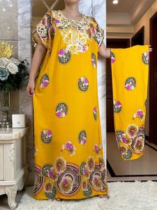 Ethnic Clothing New Summer African Style Short Slve Dress Islam Dashiki Floral Print Gilding Cotton Caftan Lady Dubai Maxi Casual Abaya T240510