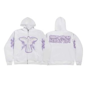 Men's Hoodies Sweatshirts Vintage Cross Angel Zip Up Women Harajuku Long Seve tter Print Sweatshirt Hip Hop Gothic Strtwear Y2k Clothes H240508