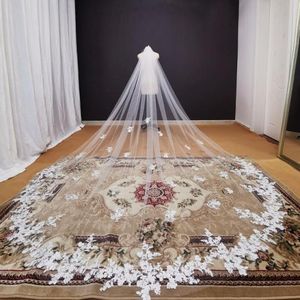 Brudslöjor Real Pos Long Lace Appliques Wedding Veil White Ivory Cathedral 35 meter Brudtillbehör 20212264613