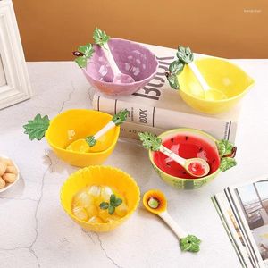 Schalen Keramik Obst Salat Schüssel mit Löffel Cartoon Gemüsegeschirr Sofortnudeln Ramen süßer Dessertplatte für Heimküche