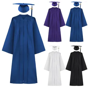 Kläder set man kvinnor examen klänning mjuk matt hatt tofs set 2024 unisex dräkt för gymnasiet och ungkarl