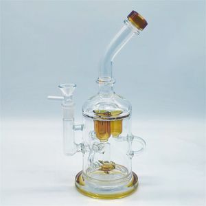 12 -tums Heady Bong Amber Premium Three Tubes Joint Mixed Color Neo Fab Hookah Water Pipe Glass Bongs med 14 mm Bowl Ready for Use Us Warehouse