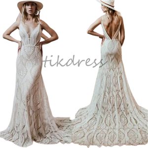 Fairy Fulllace Mermaid Wedding Dresses 2024 Sexiga spaghettigrem