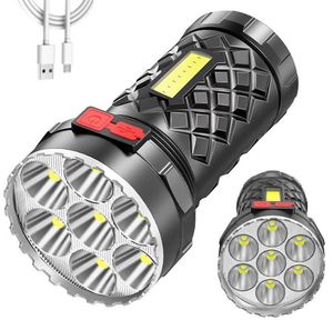 Powerful 7 led Flashlight with Cob lights Usb Rechargeable Highlight Torch 4 lighting mode Multi-functional Bright Flashlight