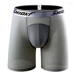 Costumi da bagno maschile biancheria bianche boxer di seta ghiacciata mesh in stile lungo boxer maschio comfort 5 colori opzione