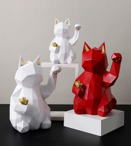 Figurine della statua del gatto fortunato figurine geometriche resina astrac figurina ornamenti sculture bar desktop bar nordico decorazione di ufficio casa mo9942175