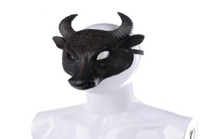 Maski imprezowe dla dorosłych byk cosplay pu czarna pół twarzy maska ​​horror górne zwierzęta Halloweenowe akcesoria 8301827