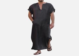 Vneck Shortsleeved Loose Men039s Robe Islamic Muslim Arab Kaftan Plus Size Male Nightgown 2019 Solid Casual Summer Men Robes8235125