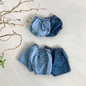 Shorts Summer abbigliamento per bambini in denim solido baby pantaloncini elastici Bloomer Casual Cashing D240510