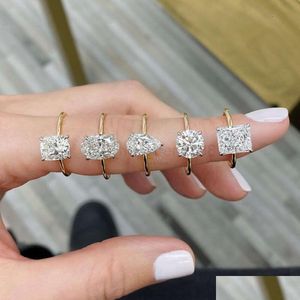 Полосовые кольца Лучшие продажи 14 тыс. Золота кольца 3CT 4CT 5CT 5CT Овальная подушка сокращение vvs moissanite для женщин с капля