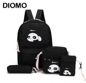 Diomo Panda Bag Female Canvas School Rucksack Set für Jungen mit Mädchen Teenagern Laptop Dudelsack Frauen Crossbody Pencil Case Kind Y1062140