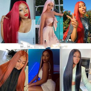 Lace Wigs FREEDOM Synthetic Lace Wig 38 Inch Deep Part Long Straight Wig Ombre Pink Cosplay Wigs Lace Front Wigs For Black Women and white Women