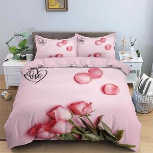 Bedding Sets 90gsm Brushed Polyester Warm And Comfortable 3-piece Set 1 Duvet Cover 2 Pillowcases Pink Rose Print