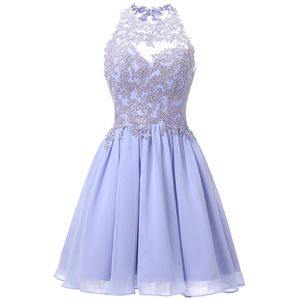 Halter Short Homecoming Dresses for Teens Chiffon Lace Appliques Juniors Prom Dresses Keyhole Back 8th Grade Party Dress 270i