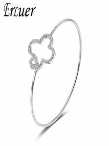 Fashion Clover Flower Shaped Luxury Silver Bangles Cubic Zirconia Crystal Exquisite Simple Cuff Armband Bangle for Women Girl Jew2709330