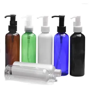 Garrafas de armazenamento 30pcs loção garrafa de plástico Pet vazio redondo bomba de óleo de cosméticos recarregável Clear Brown Green Blue Shampoo Gel 200ml