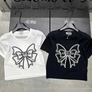 Designer women's Tshirt 2024 Spring/Summer New Heavy Industry Embroidery Unique Flower Bow Knitted Short sleeved Top
